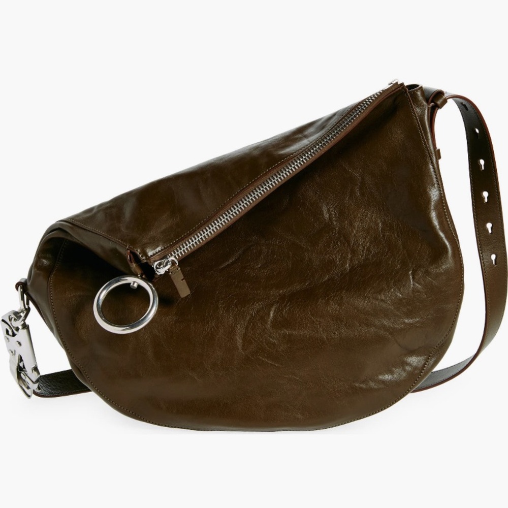 NWT Burberry Medium Knight Asymmetric Crinkle Leather Shoulder Bag